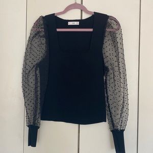 Mango black sheer sleeve top